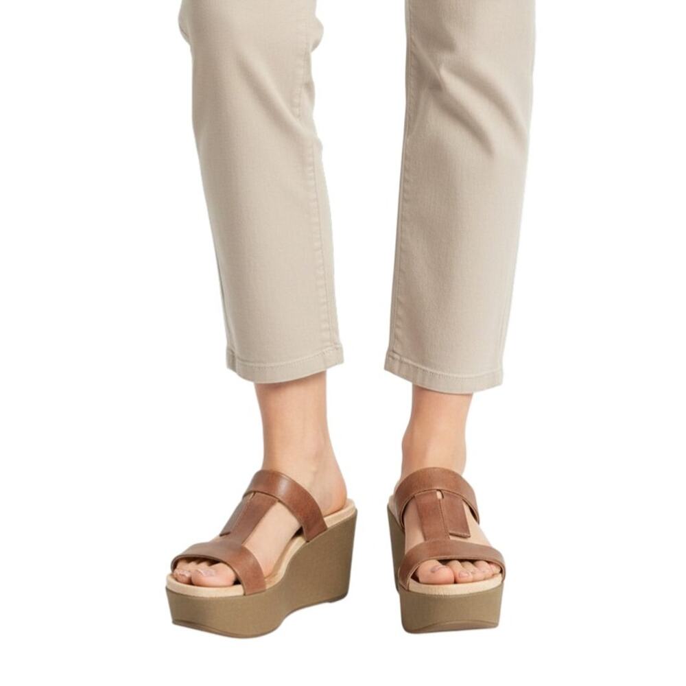 Antelope Brown Rectangle-Front Karas Slip-On Leather Sandals, 37/US7